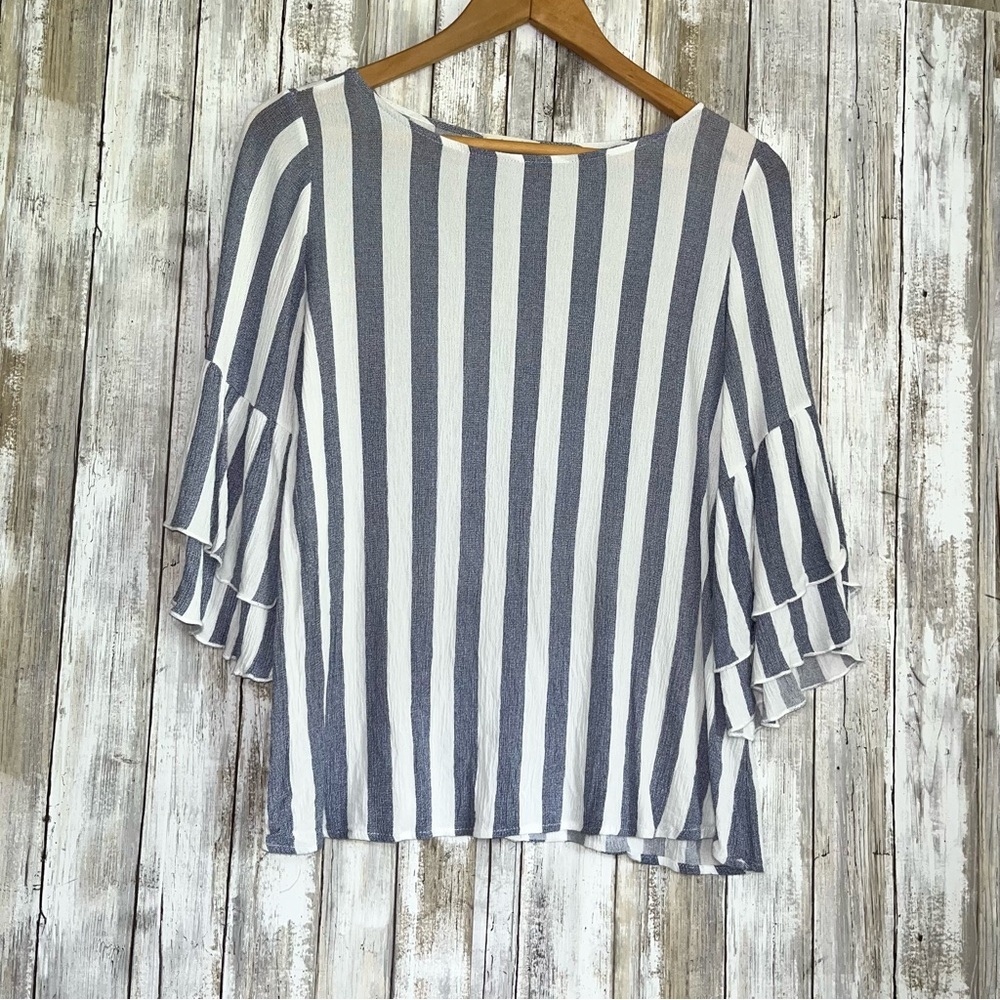 Oddy Stripe Ruffle Sleeve Blouse - Picture 2 of 7